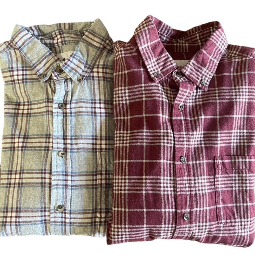 GOODFELLOW & CO MENS BUNDLE OF 2 LONG SLEEVE PLAID SHIRTS SIZE LARGE